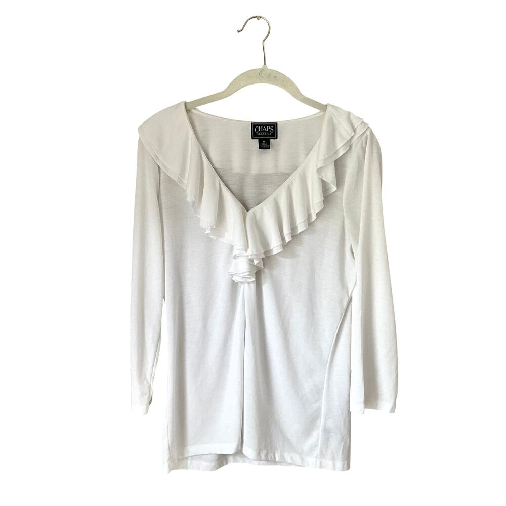 Chaps Ivory White Semi-Sheer Ruffle Blouse: Y2K, 2000s